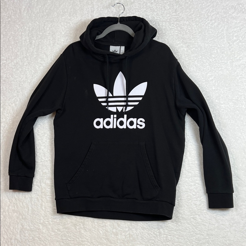 Adidas Black Pullover Hoodie Sweatshirt with White Trefoil‎ Logo Large